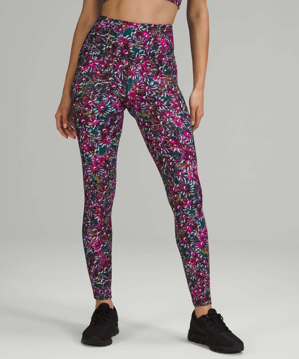 Lululemon Base Pace High-Rise Fleece Tight 28" Sz 2 Floral Electric Multi W5DYRS